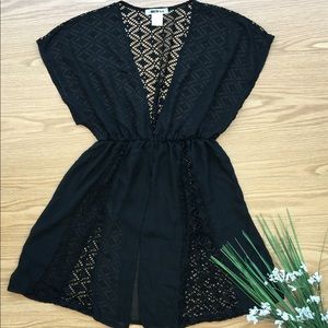 Miken Swim Black Crochet Sheer Swim Cover Up